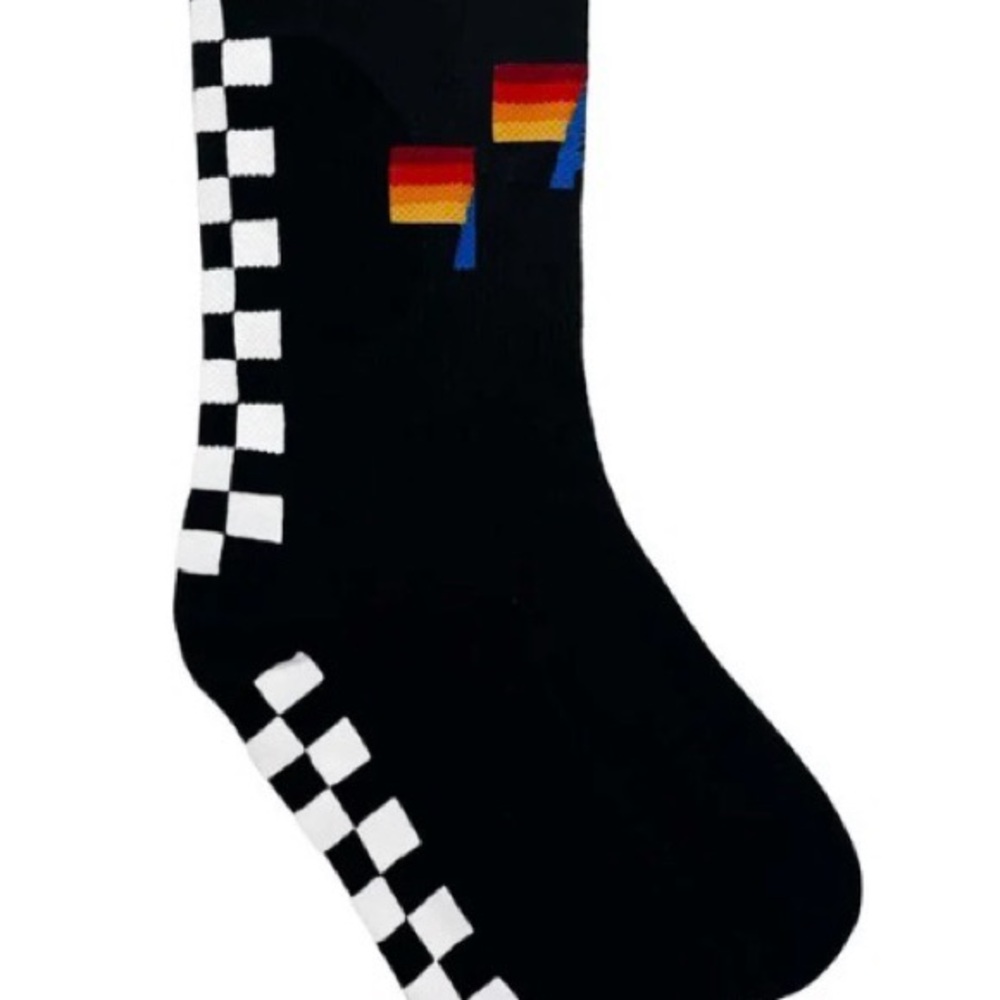 Aviator Nation Black Socks with Checkered and Rainbow Design